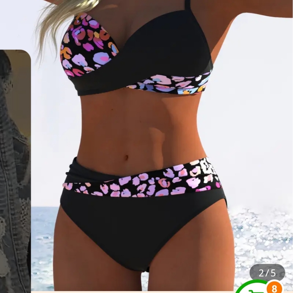 Black & Pink Bikini Set – Molded Cups, Adjustable Straps (XL) NWT